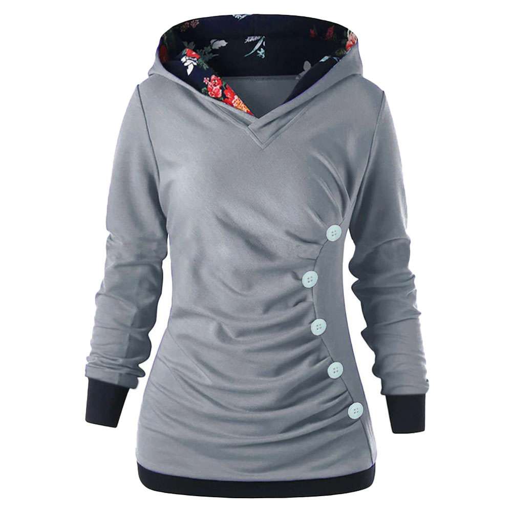 Grey Asymmetric Button Hoodie